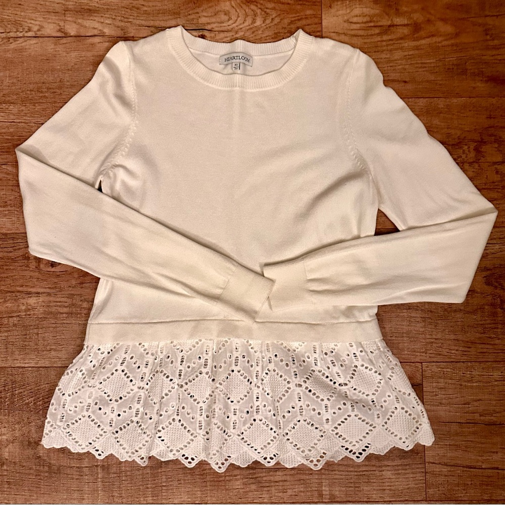NWOT Heartloom Ivory Lace Peplum Sweater XS